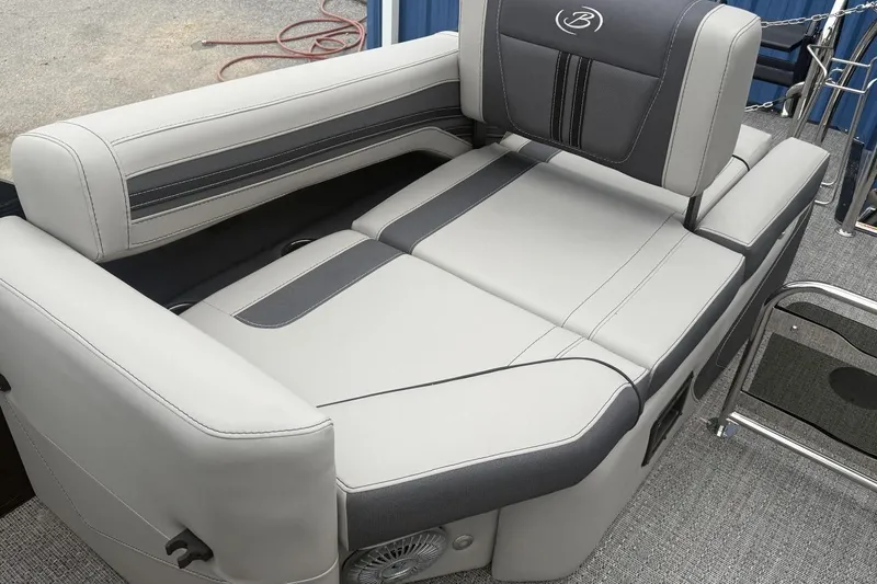 Slide: The Image of Luxurious seating on 2025 Barletta CORSA 25M boat, featuring sleek gray upholstery. - 21