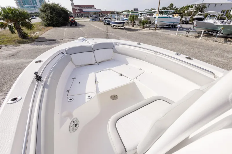 Slide: The Image of 2020 Sea Fox 249 Avenger boat interior with spacious seating and storage. - 16