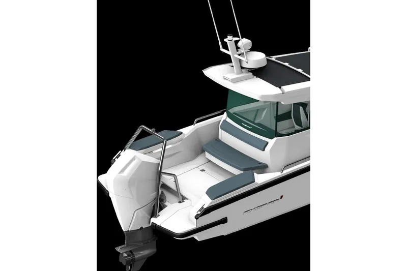 Slide: The Image of 2026 Axopar 29 XC Aft Sofa Twin 200 Brabus Sandstone boat, sleek design, modern features. - 9
