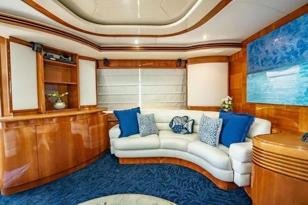 Slide: The Image of Luxurious interior of 2003 Azimut 80 Carat yacht with elegant seating and decor. - 50