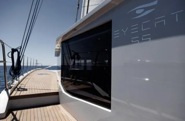 Slide: The Image of Sleek Eyecat 55 Autumn yacht, 2024 model, with modern design and wooden deck. - 35