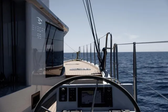 Slide: The Image of Sleek Eyecat 55 Autumn yacht sailing on open sea, 2024 model. - 36