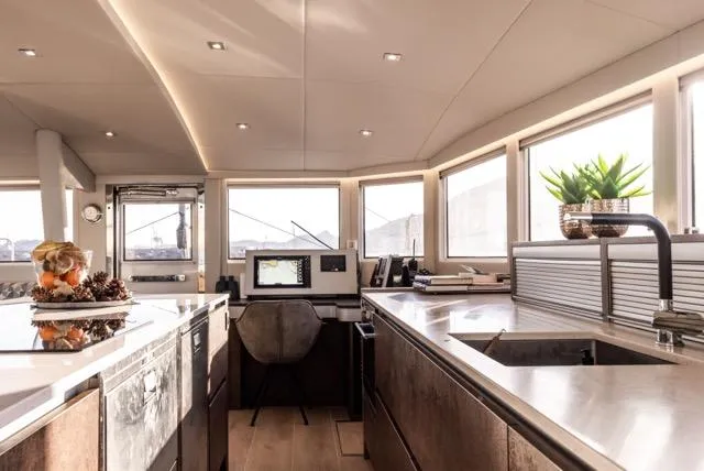 Slide: The Image of Luxurious Eyecat 55 Autumn yacht interior with modern kitchen and panoramic windows, 2024 model. - 42
