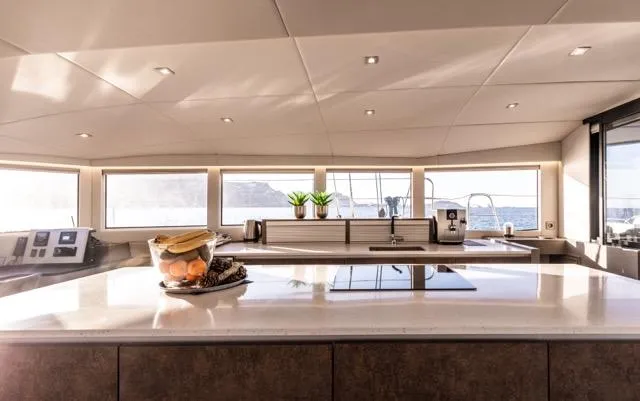 Slide: The Image of Luxurious Eyecat 55 Autumn yacht interior with modern kitchen and panoramic windows, 2024 model. - 44