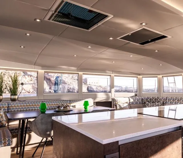 Slide: The Image of Luxurious interior of 2024 Eyecat 55 Autumn yacht with modern seating and panoramic windows. - 46