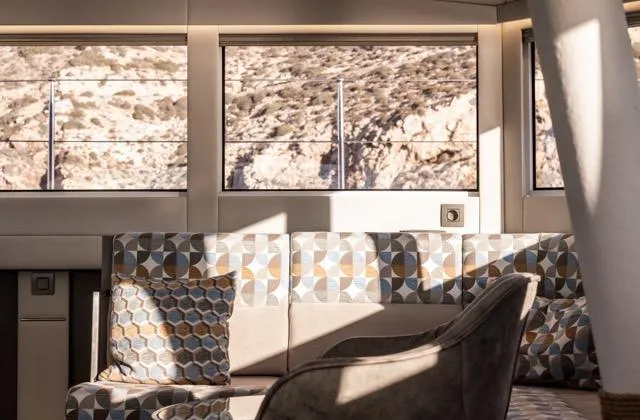 Slide: The Image of Luxurious interior of 2024 Eyecat 55 Autumn yacht with geometric-patterned seating. - 47