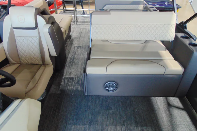 Slide: The Image of Interior of 2026 Godfrey Sweetwater 2286 DT Tri-Toon with luxurious seating and modern design. - 13