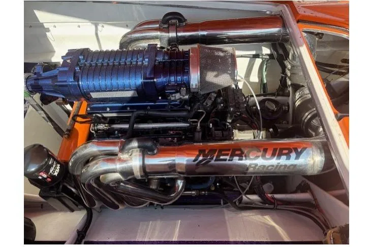 Slide: The Image of 2008 Nor-Tech 3600 Supercat engine with Mercury Racing components, showcasing high-performance features. - 39