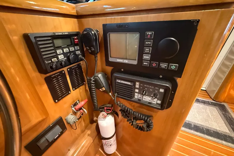 Slide: The Image of Luxurious interior of a 2000 Northern Pacific Motor Yacht with cozy seating and elegant decor. - 28