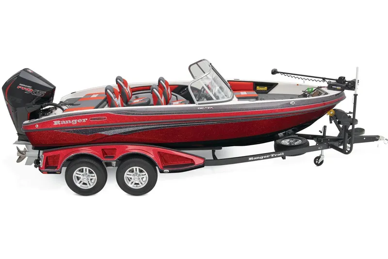 Slide: The Image of 2026 Ranger 1850MS boat cockpit with modern steering wheel and control panel. - 10