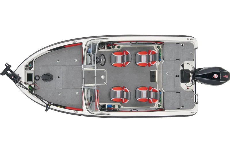 Slide: The Image of Interior of 2026 Ranger 1850MS boat with four seats and modern dashboard. - 6