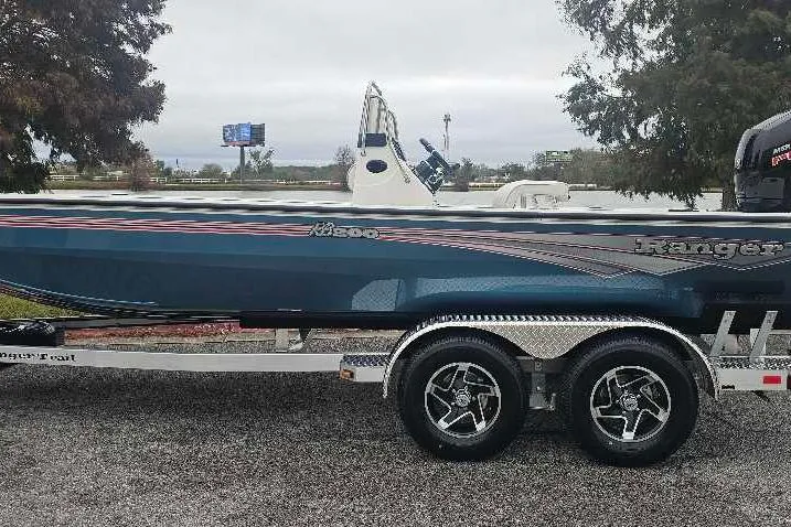 The Image of 2026 Ranger RB200 boat on trailer, side view, parked outdoors. - 0