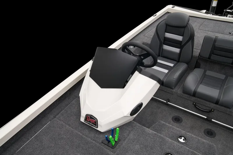 Slide: The Image of 2026 Ranger RT198P boat dashboard with Lowrance display and steering wheel. - 16