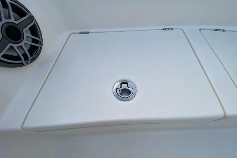 Slide: The Image of Boat storage compartment and speaker on 2020 Pathfinder 2500 Hybrid. - 33