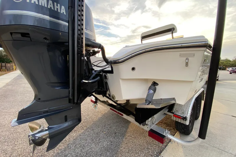 Slide: The Image of 2020 Pathfinder 2500 Hybrid boat with Yamaha outboard motor on trailer. - 7