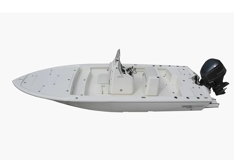 Slide: The Image of Manufacturer Provided Image: 2020 Pathfinder 2500 Hybrid boat, white, top view, with outboard motor. - 83