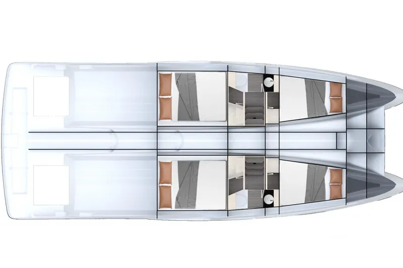 Slide: The Image of 2026 Dracan 42 Catamaran interior layout, featuring cabins and bathrooms. - 21