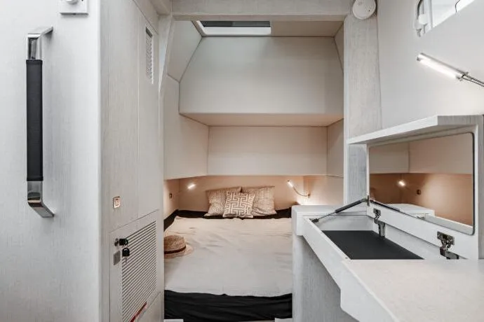 Slide: The Image of Luxurious interior of 2026 Dracan 42 Catamaran with cozy bedroom and modern amenities. - 30