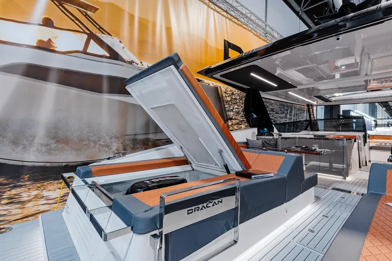 Slide: The Image of 2026 Dracan 42 Catamaran interior with open deck and modern design. - 8