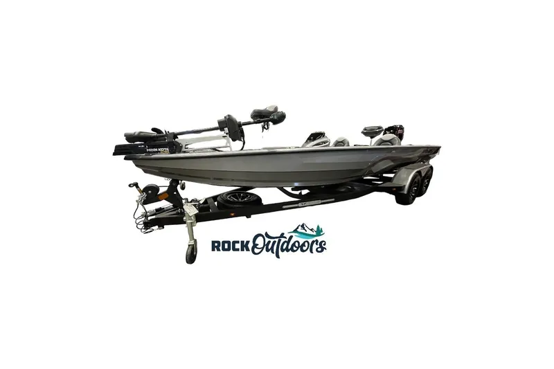 Slide: The Image of 2025 Vexus AVX1980C boat on trailer, Rock Outdoors logo displayed. - 3