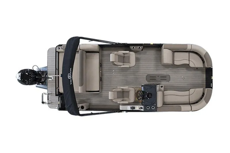 Slide: The Image of 2025 Veranda VR22VLC Tri-Toon boat, top view, showcasing spacious seating and modern design. - 6