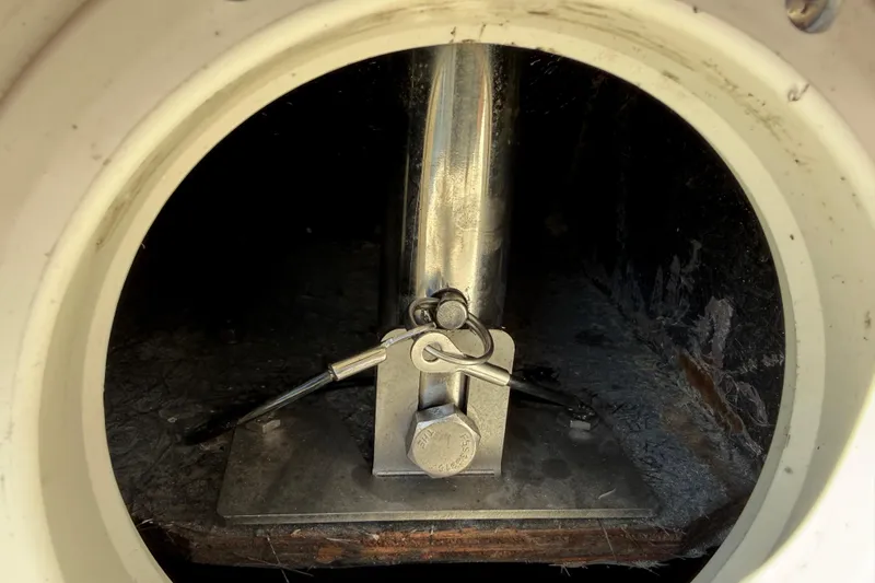 Slide: The Image of 2023 Stingray 192 DC boat interior detail showing a metal support structure. - 76