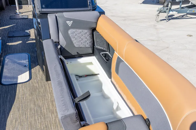 Slide: The Image of Viaggio Diamante UWA 2026 boat interior with open storage compartment and stylish seating. - 23