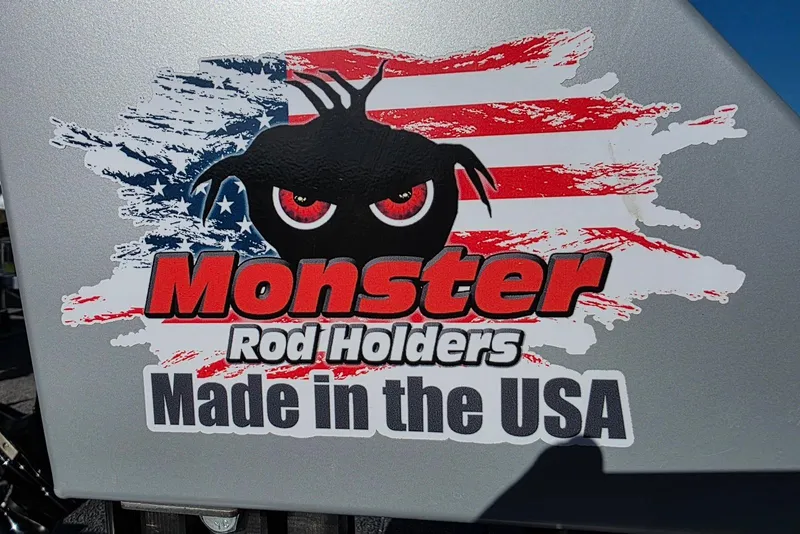 Slide: The Image of Sticker featuring "Monster Rod Holders" logo with American flag background, promoting USA-made products. - 20