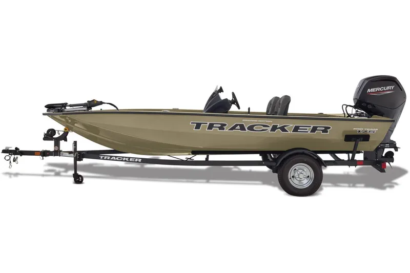 Slide: The Image of 2026 Tracker Pro Team 175 Crappie Edition boat with fishing seat by a lake. - 6
