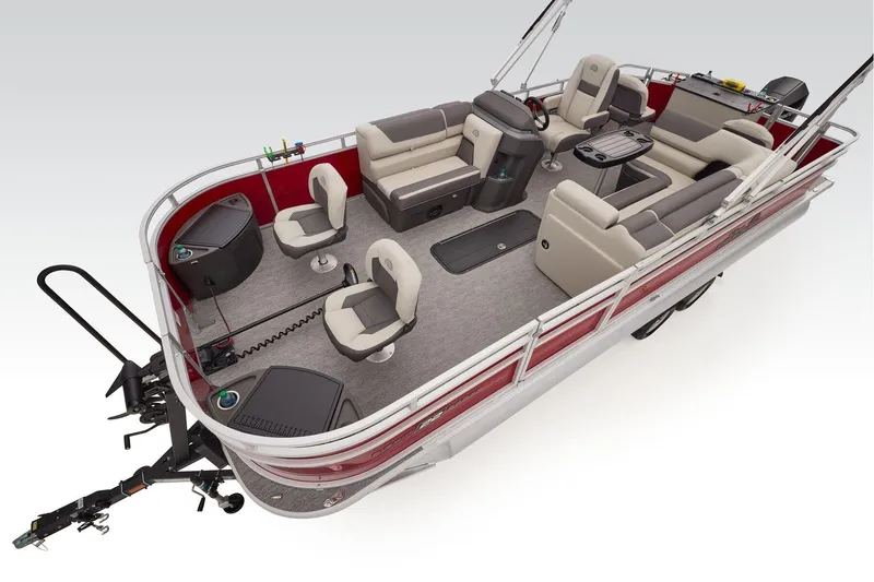 Slide: The Image of 2026 Sun Tracker Fishin' Barge 22 XP3 interior seating and storage view. - 24