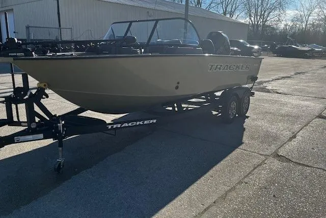 Slide: The Image of 2026 Tracker Targa V-19 Combo boat interior layout, featuring seating and storage compartments. - 6