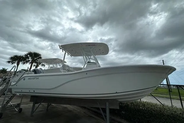 The Image of 2024 Sea Fox 248 Commander boat under cloudy sky, side view. - 1