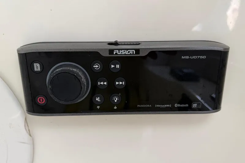 Slide: The Image of Fusion MS-UD750 marine stereo system on 2017 World Cat Glacier Bay Edition 2740 Dual Console. - 18