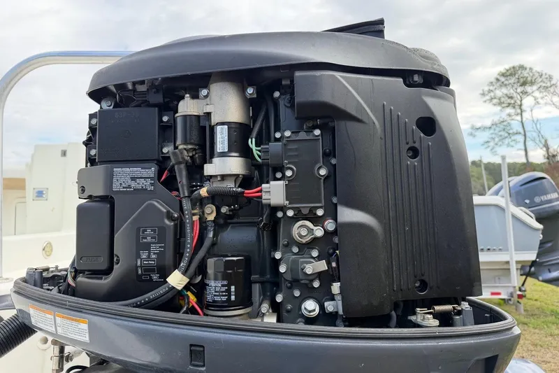 Slide: The Image of Close-up of a 2017 World Cat Glacier Bay Edition 2740 Dual Console engine. - 58