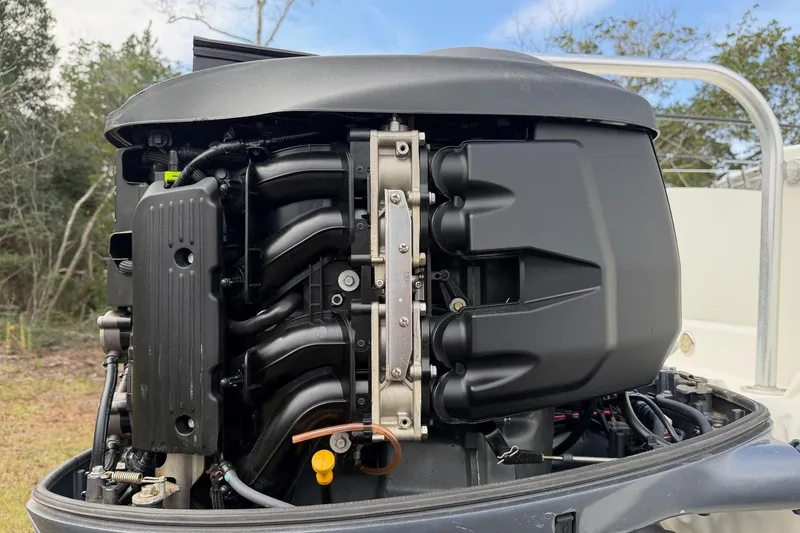 Slide: The Image of Close-up of a 2017 World Cat Glacier Bay Edition 2740 engine, showcasing intricate details. - 66