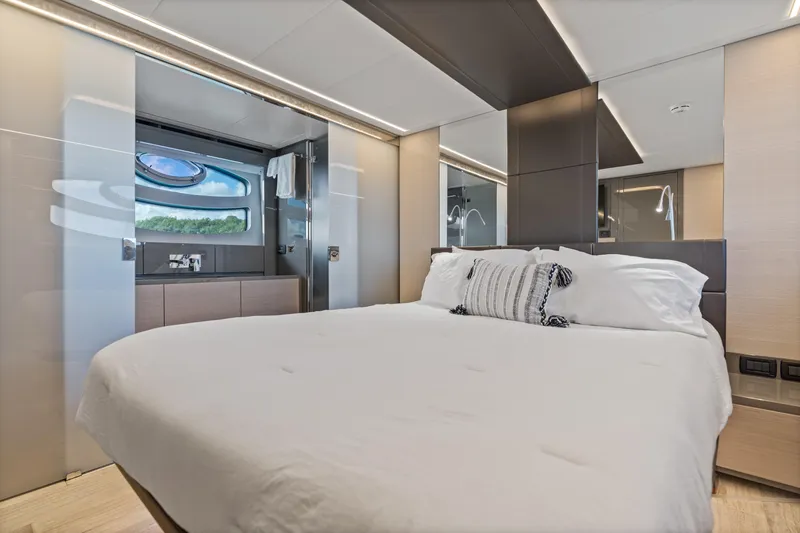 Slide: The Image of Luxurious bedroom interior of 2016 Pershing 62' yacht with modern design. - 32
