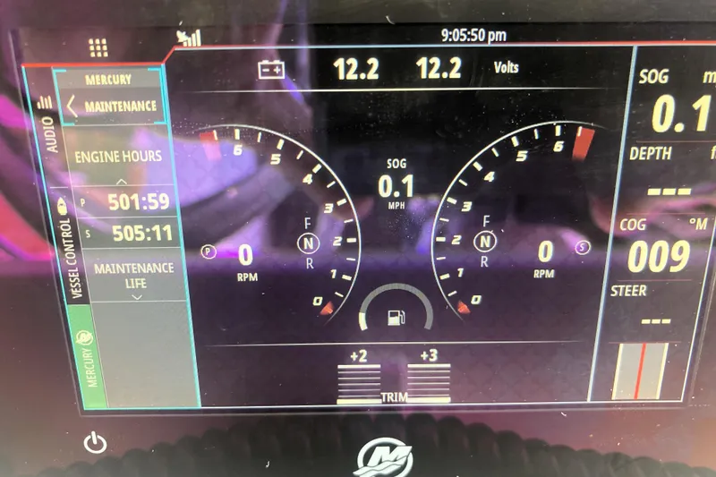 Slide: The Image of Dashboard of a 2020 Invincible 33 Open Fisherman showing engine hours and RPM. - 14