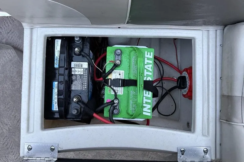 Slide: The Image of 2014 JC NepToon 24 Limited boat seating with beige and gray upholstery. - 22