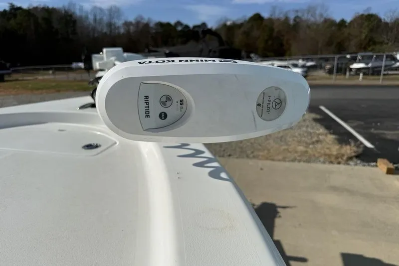 Slide: The Image of Minn Kota Riptide motor on 2020 Sea Pro 172 Bay boat, parked outdoors. - 3