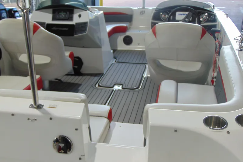 Slide: The Image of 2018 Hurricane SunDeck Sport 192 OB interior with seating and steering console. - 4