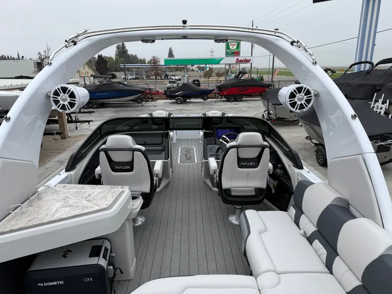 Slide: The Image of Avalon 27 FT Excalibur Elite Carbon Series Windshield w/ Twin 500HP Mercury's AND JOYSTICK CONTROLS!! 2026 - 17