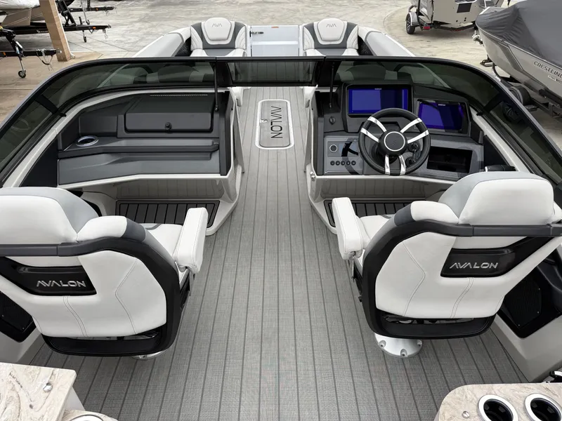 Slide: The Image of Avalon 27 FT Excalibur Elite Carbon Series Windshield w/ Twin 500HP Mercury's AND JOYSTICK CONTROLS!! 2026 - 18