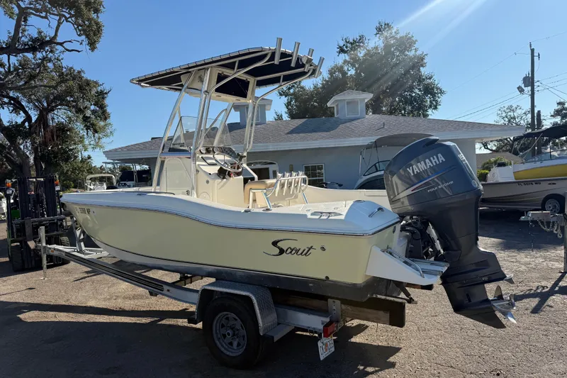 Slide: The Image of 2008 Scout 205 Sportfish boat on trailer with Yamaha outboard motor. - 4