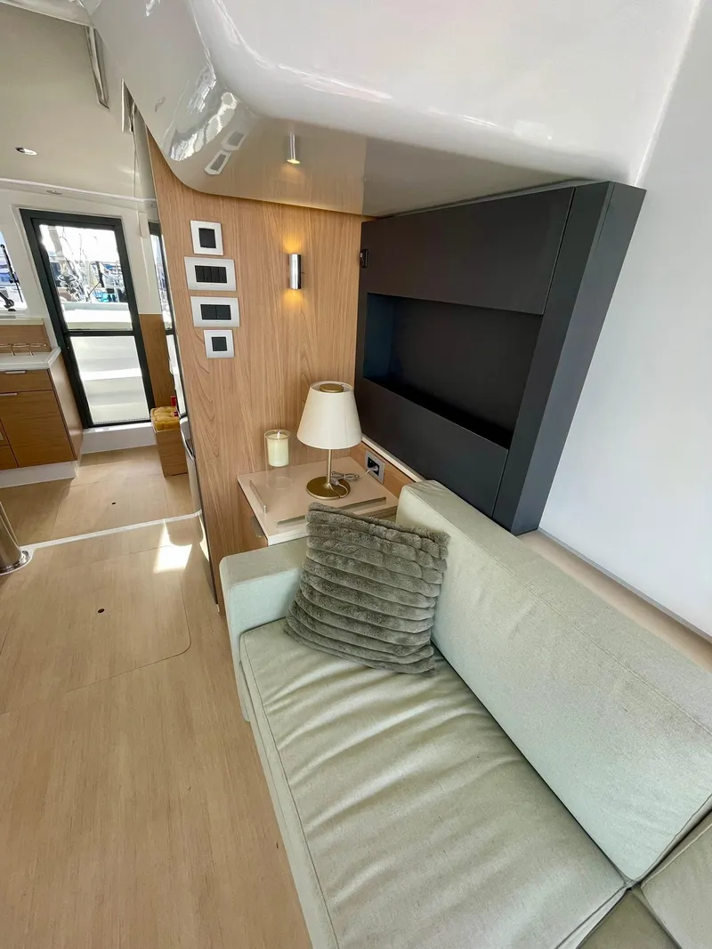 Slide: The Image of Modern interior of 2026 Bali 4.2 yacht with cozy seating and stylish decor. - 5