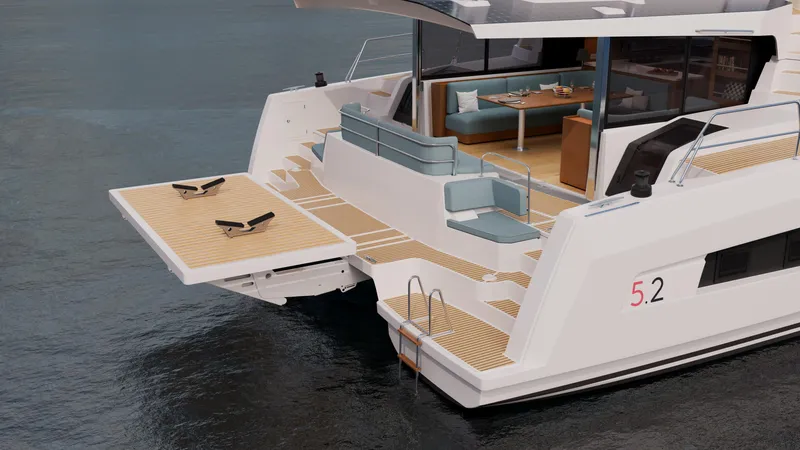 Slide: The Image of Luxury Bali 5.2 yacht, 2026 model, featuring spacious deck and modern interior design. - 2