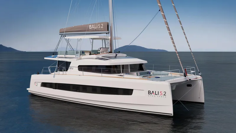 Slide: The Image of 2026 Bali 5.2 catamaran sailing on calm waters, showcasing sleek design and modern features. - 6