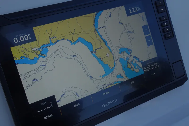 Slide: The Image of Garmin GPS device displaying a nautical map, featuring coastal regions and navigation details. - 22