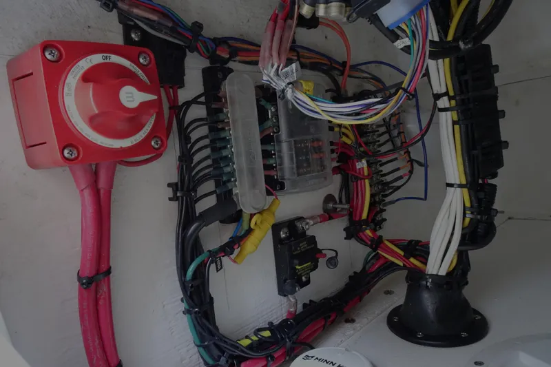 Slide: The Image of Electrical wiring setup with red switch and colorful cables, Vtech model 18, 2023. - 32