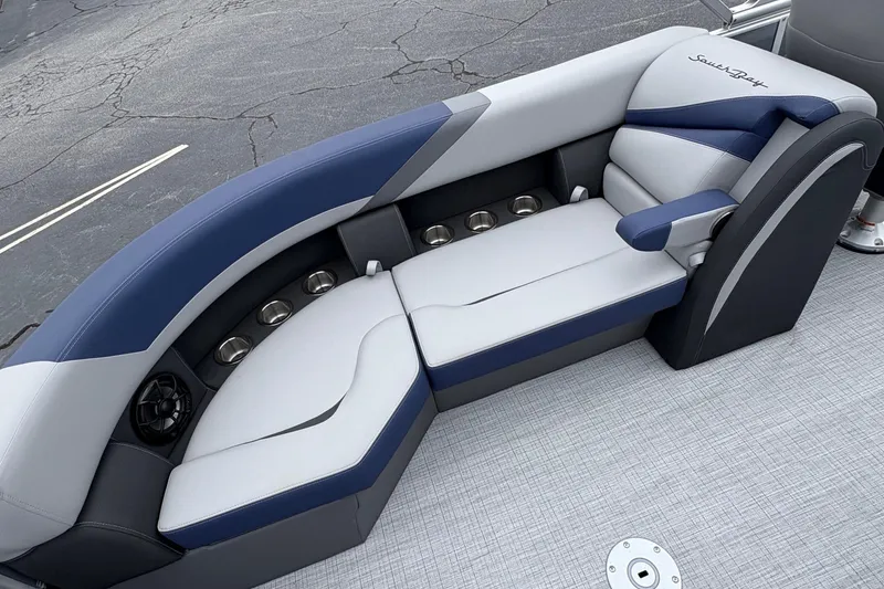 Slide: The Image of Luxurious seating on 2026 South Bay S 224 boat with cup holders and sleek design. - 10