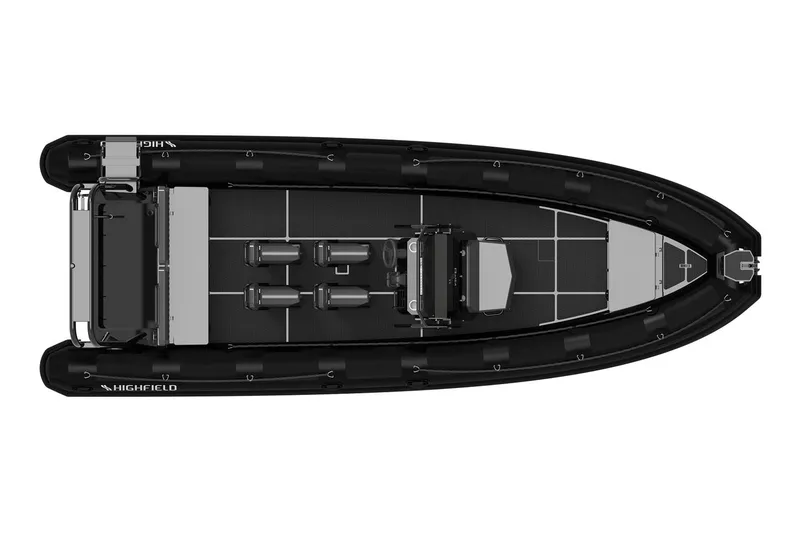 Slide: The Image of Manufacturer Provided Image: 2025 Highfield Patrol 760 boat, top view, sleek black design, spacious seating arrangement. - 3